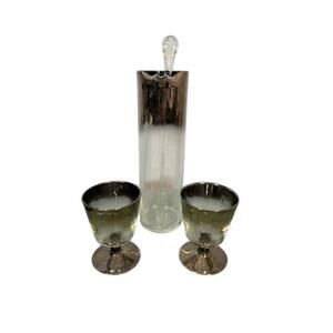 Martini Glassware Set Clear Black Stir Rod Pitcher 2 Glasses VTG Collectible